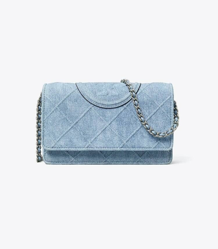 Fleming Denim-Print Suede Crossbody Women Mini Bags Denim Tory Burch - Image 3