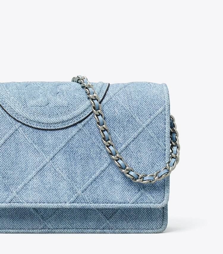 Fleming Denim-Print Suede Crossbody Women Mini Bags Denim Tory Burch - Image 4
