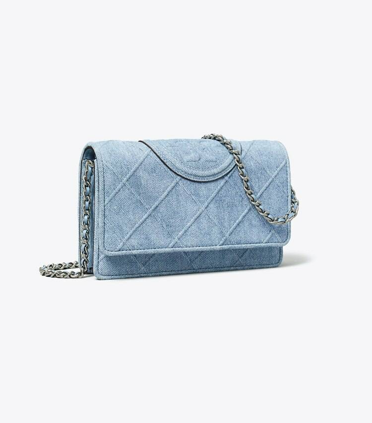 Fleming Denim-Print Suede Crossbody Women Mini Bags Denim Tory Burch