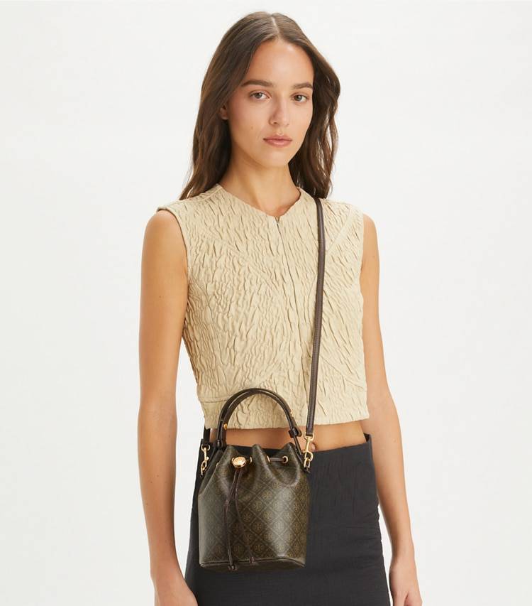 French Press T Monogram Coated Canvas Mini Bucket Bag Women Crossbody Bags Tory Burch - Image 2