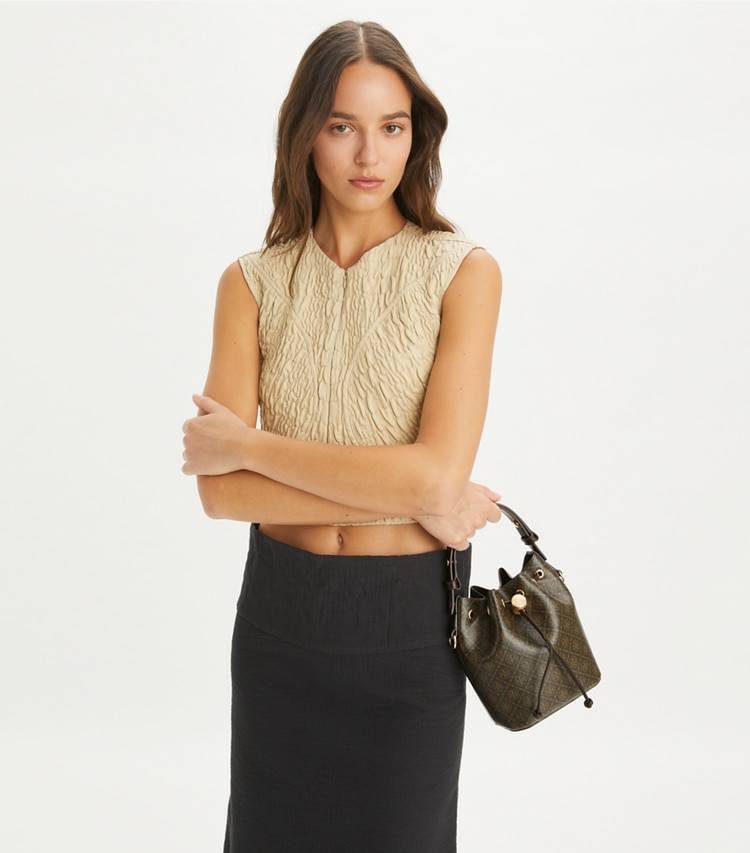 French Press T Monogram Coated Canvas Mini Bucket Bag Women Crossbody Bags Tory Burch - Image 3