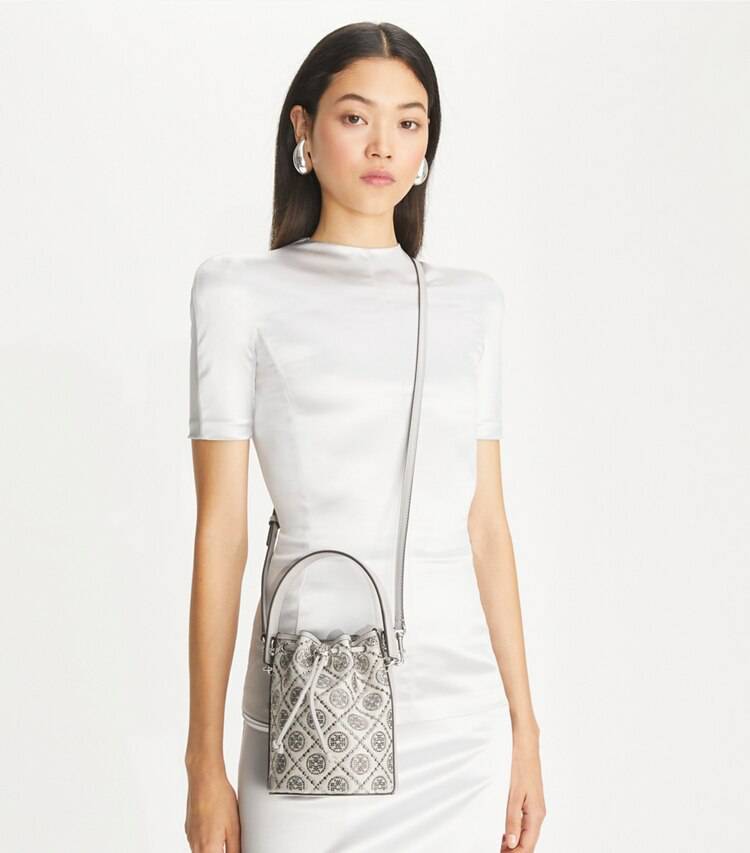 Gray Crossbody Bags Women T Monogram Embellished Mini Bucket Bag Tory Burch - Image 2