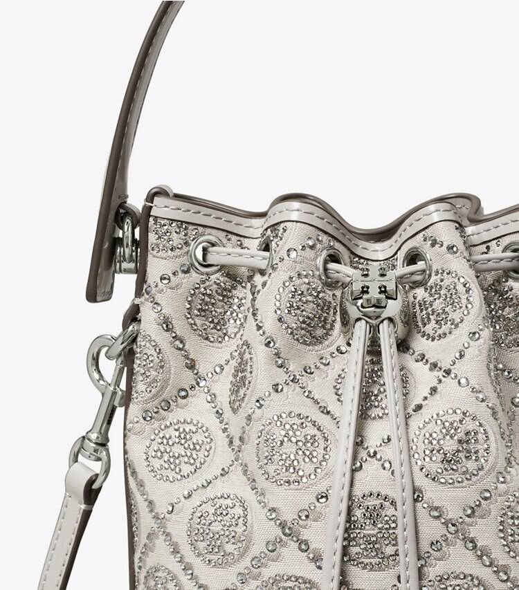 Gray Crossbody Bags Women T Monogram Embellished Mini Bucket Bag Tory Burch - Image 5