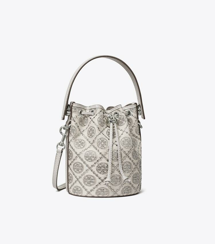 Gray Crossbody Bags Women T Monogram Embellished Mini Bucket Bag Tory Burch