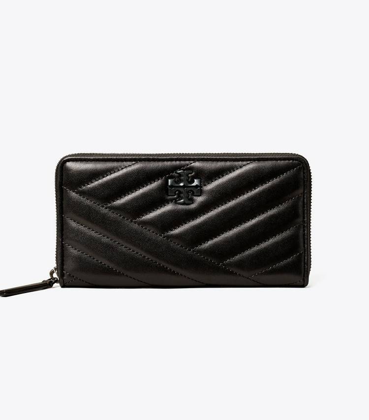 Kira Chevron Powder-Coated Zip Continental Wallet Wallets Tory Burch Women Black - Image 2