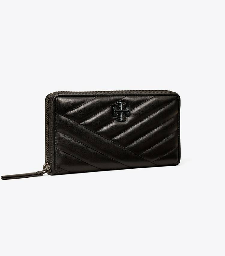 Kira Chevron Powder-Coated Zip Continental Wallet Wallets Tory Burch Women Black