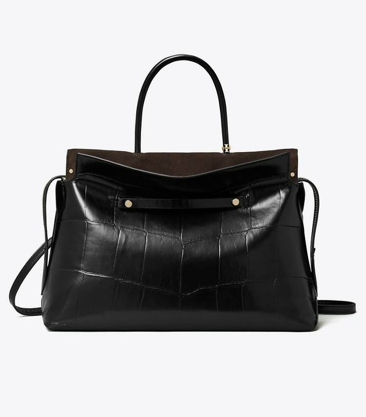 Large Mercer Croc Embossed Satchel Black Women Tory Burch Satchels - Image 4