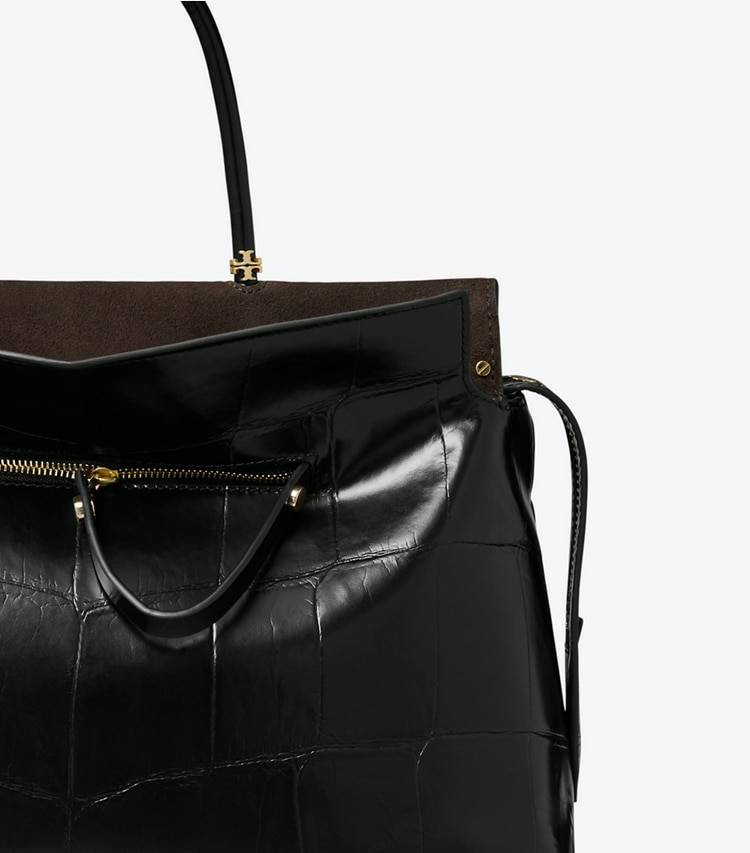 Large Mercer Croc Embossed Satchel Black Women Tory Burch Satchels - Image 5