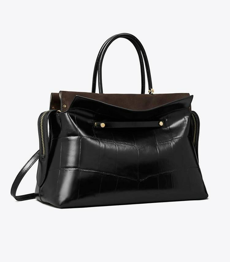 Large Mercer Croc Embossed Satchel Black Women Tory Burch Satchels