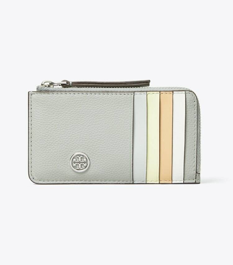 Light Granite Robinson Pebbled Top-Zip Card Case Card Cases Tory Burch Women - Image 2