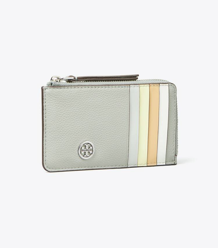 Light Granite Robinson Pebbled Top-Zip Card Case Card Cases Tory Burch Women