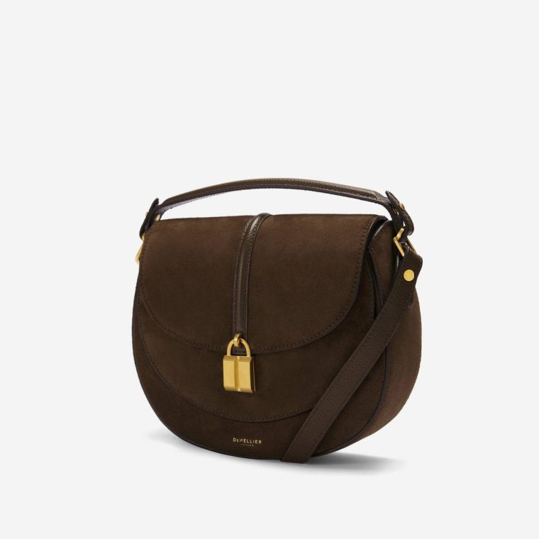 Mocha Suede & Mocha Small Grain Women Crossbody Bags Demellier The Siena Saddle - Image 2