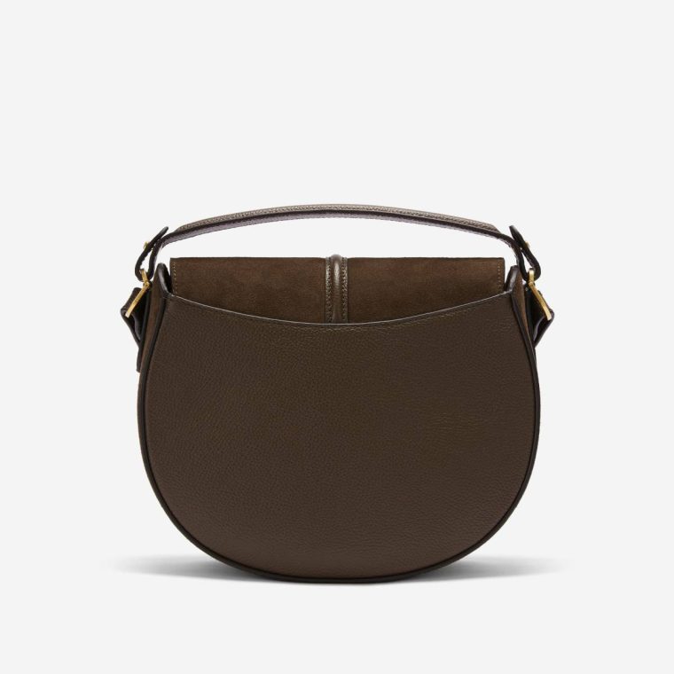 Mocha Suede & Mocha Small Grain Women Crossbody Bags Demellier The Siena Saddle - Image 3
