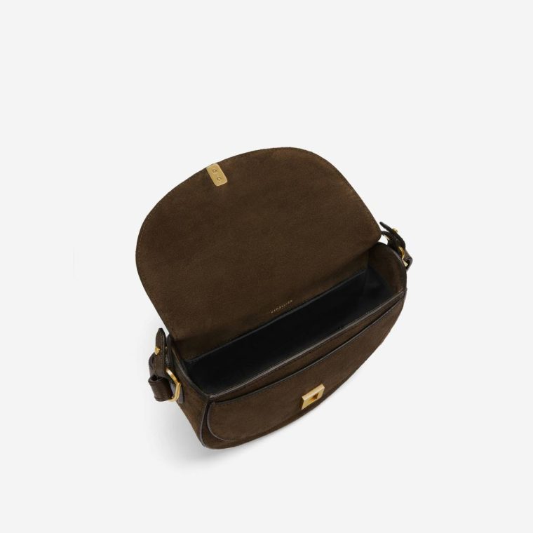 Mocha Suede & Mocha Small Grain Women Crossbody Bags Demellier The Siena Saddle - Image 4