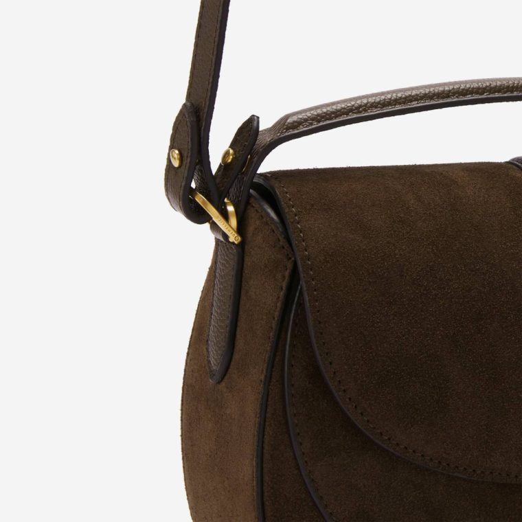 Mocha Suede & Mocha Small Grain Women Crossbody Bags Demellier The Siena Saddle - Image 5