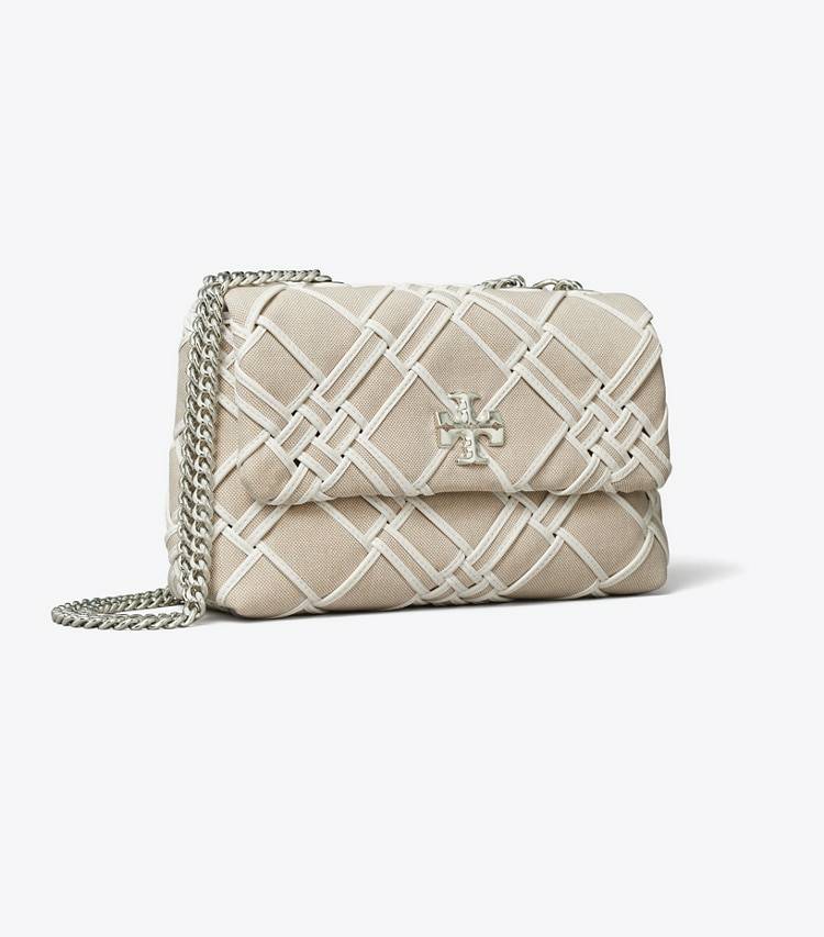 Natural / Blanc Small Kira Woven Canvas Convertible Shoulder Bag Tory Burch Women Shoulder Bags