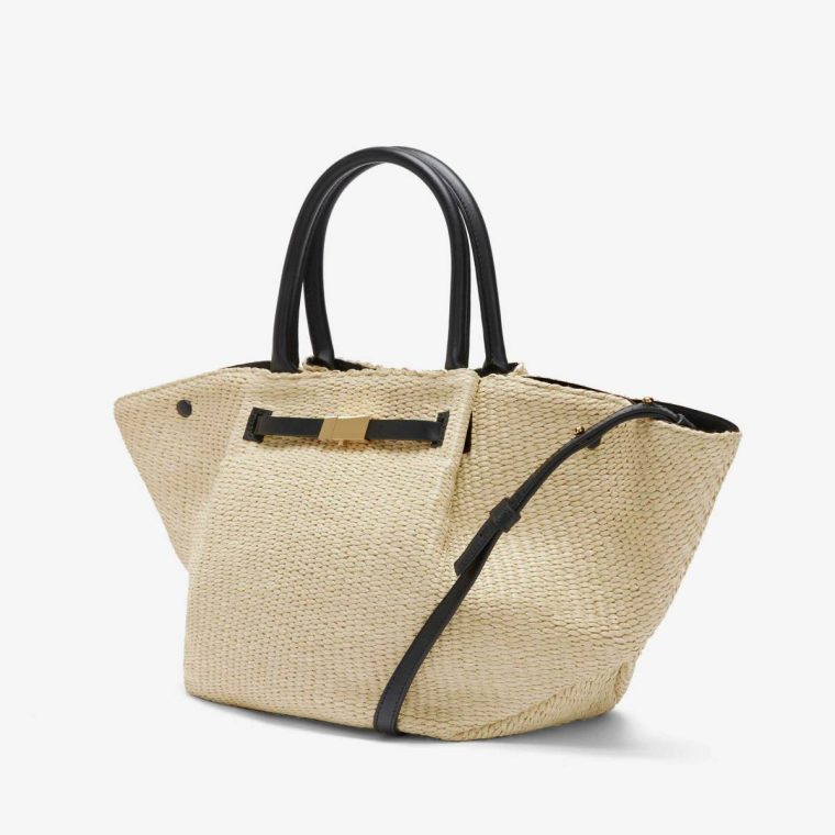 Natural Raffia & Black Smooth Demellier Crossbody Bags The Midi New York Women - Image 2