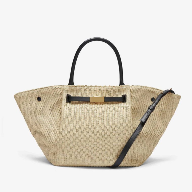 Natural Raffia & Black Smooth Demellier Crossbody Bags The Midi New York Women