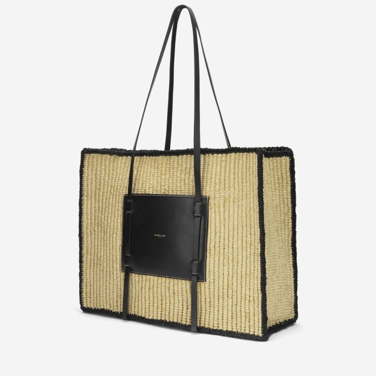 Natural Raffia & Black Smooth Demellier Shoulder Bags Women The Large Capri - Image 3