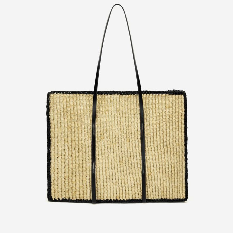 Natural Raffia & Black Smooth Demellier Shoulder Bags Women The Large Capri - Image 4