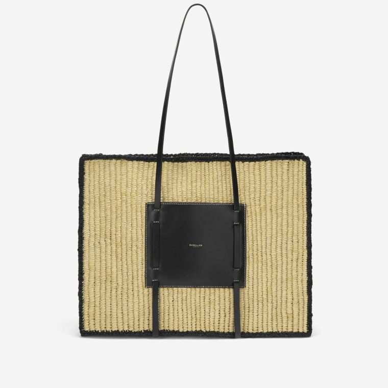 Natural Raffia & Black Smooth Demellier Shoulder Bags Women The Large Capri