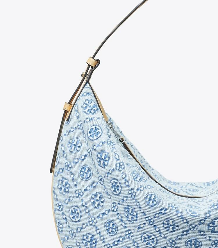 Powder Blue Tory Burch Women Hobo Bags T Monogram Denim Balloon Bag - Image 4