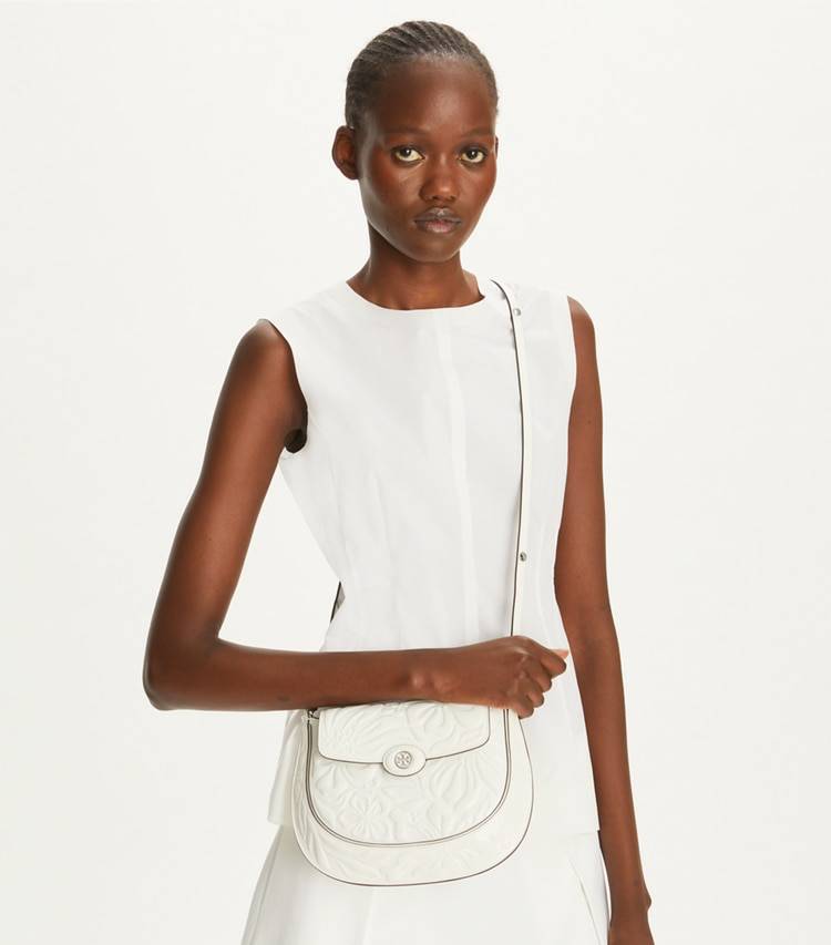 Robinson Floral Embossed Saddlebag Blanc Women Shoulder Bags Tory Burch - Image 3