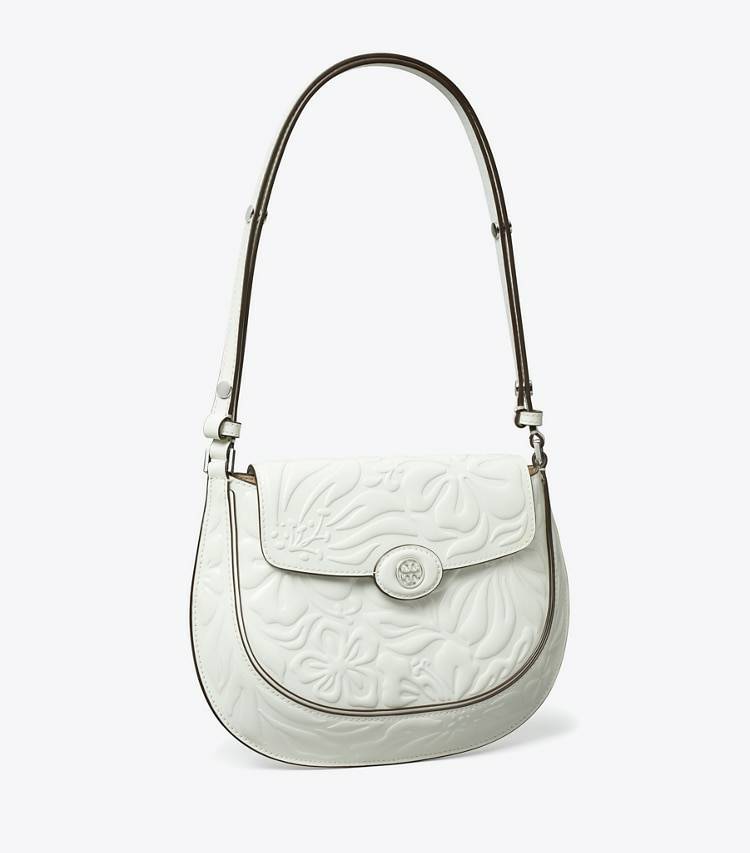 Robinson Floral Embossed Saddlebag Blanc Women Shoulder Bags Tory Burch