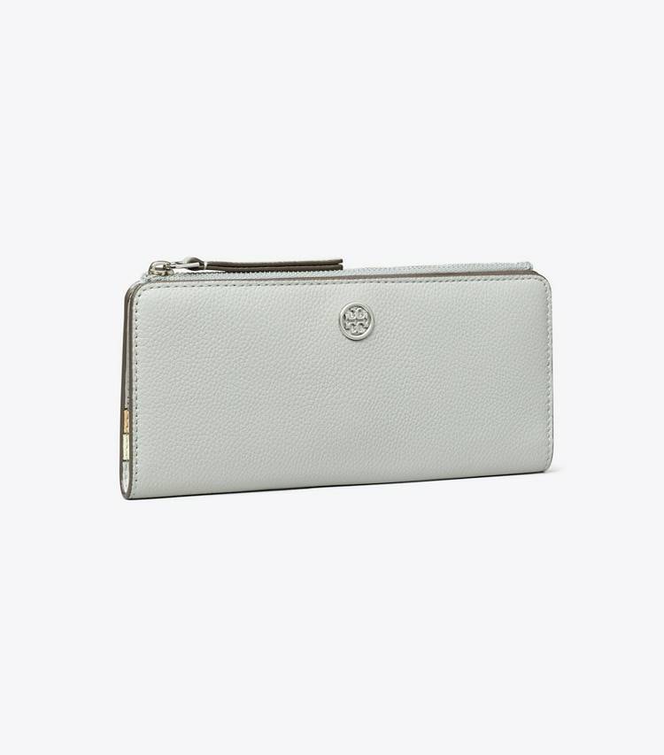 Robinson Pebbled Zip Slim Wallet Light Granite Wallets Women Tory Burch