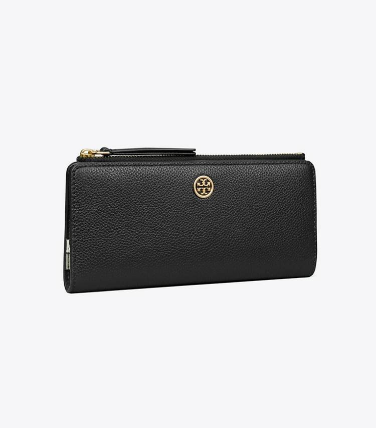 Robinson Pebbled Zip Slim Wallet Women Wallets Black Tory Burch