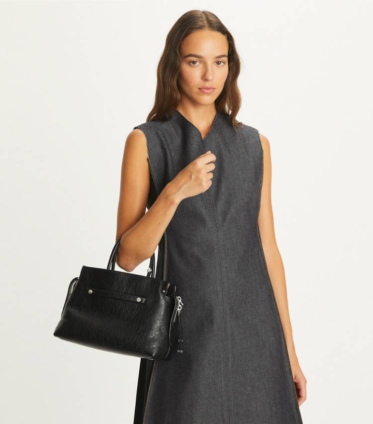 Satchels Tory Burch Mercer Distressed Satchel Women Black - Image 3
