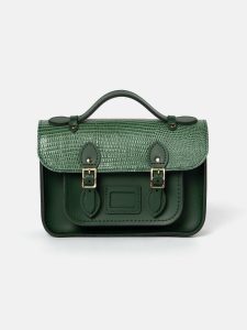 Satchels Women Cambridge Satchel The Mini -Green Lizard Print Calf Grain With Racing Green
