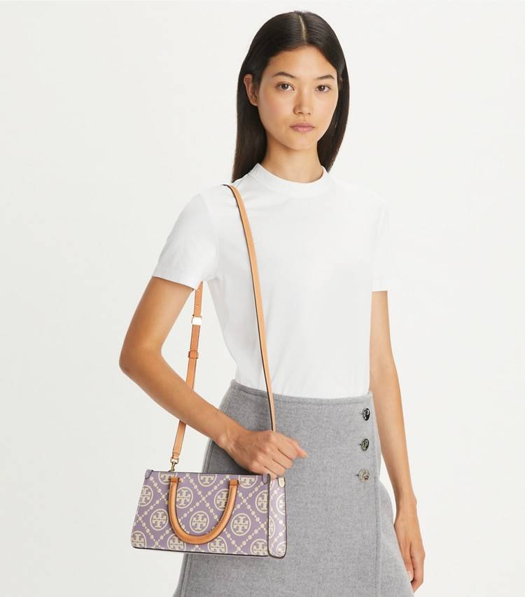 Satchels Women Tory Burch T Monogram Contrast Embossed Small East-West Tote Lilac / New Cream - Image 2