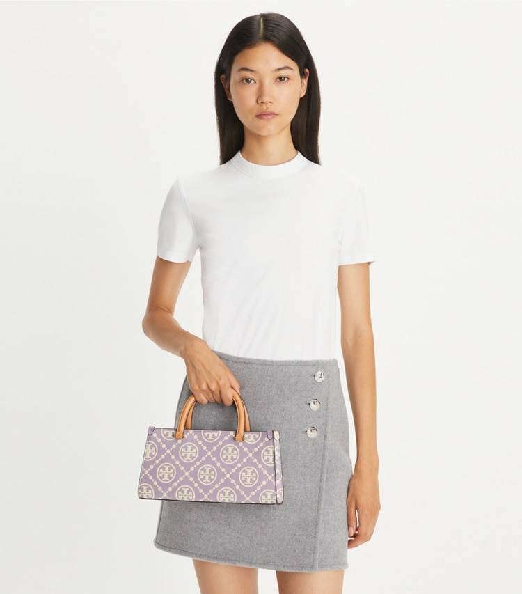Satchels Women Tory Burch T Monogram Contrast Embossed Small East-West Tote Lilac / New Cream - Image 3