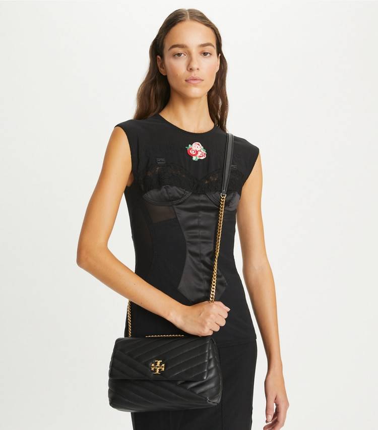 Shoulder Bags Small Kira Chevron Convertible Shoulder Bag Women Tory Burch Black - Image 3