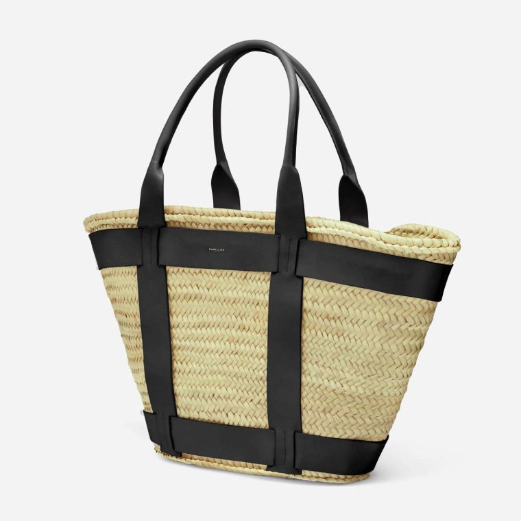 Shoulder Bags The Maxi Santorini Women Demellier Natural Basket Black Smooth - Image 3