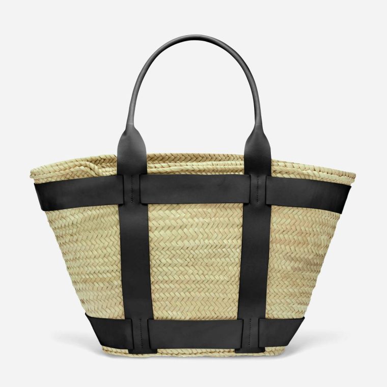 Shoulder Bags The Maxi Santorini Women Demellier Natural Basket Black Smooth - Image 4