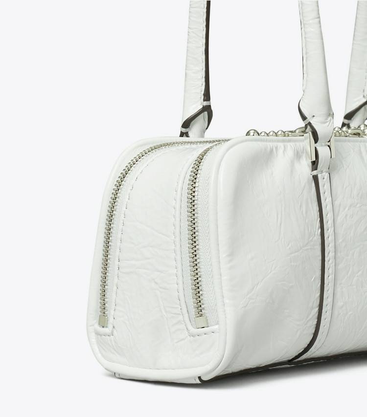 Shoulder Bags Tory Burch White Mini Crinkle Leather Marshmallow Satchel Women - Image 4