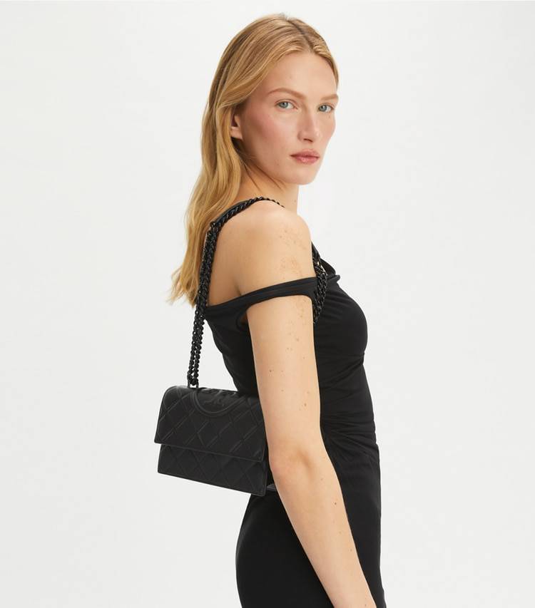 Shoulder Bags Women Black/Black Small Fleming Polished-Grain Convertible Shoulder Bag Tory Burch - Image 2