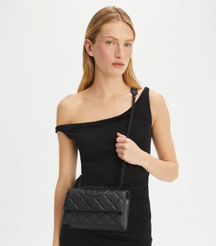 Shoulder Bags Women Black/Black Small Fleming Polished-Grain Convertible Shoulder Bag Tory Burch - Image 3