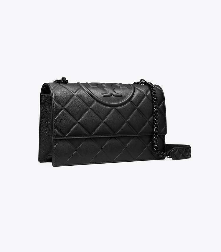 Shoulder Bags Women Black/Black Small Fleming Polished-Grain Convertible Shoulder Bag Tory Burch