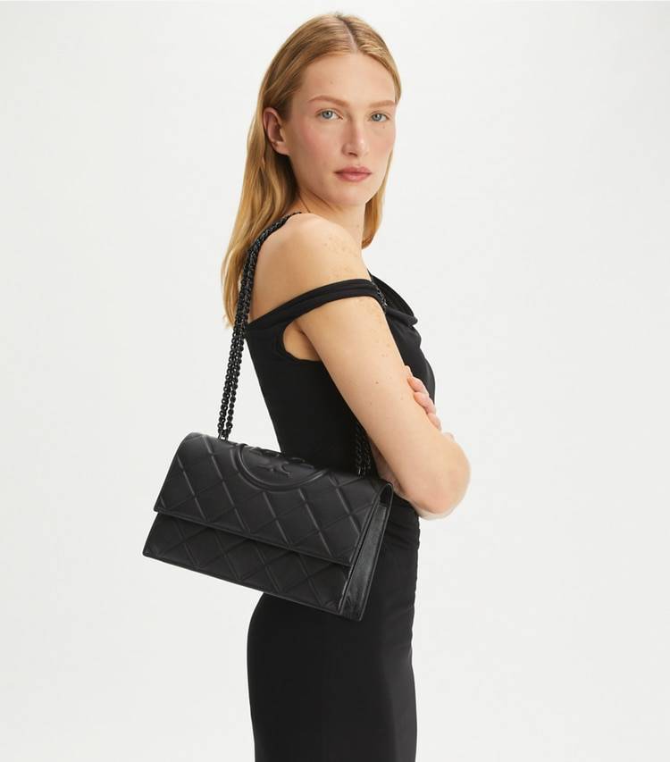 Shoulder Bags Women Black/Black Tory Burch Fleming Polished-Grain Convertible Shoulder Bag - Image 2