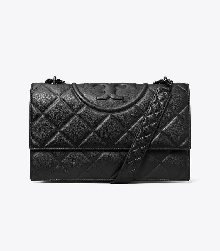 Shoulder Bags Women Black/Black Tory Burch Fleming Polished-Grain Convertible Shoulder Bag - Image 4