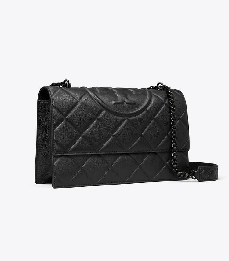 Shoulder Bags Women Black/Black Tory Burch Fleming Polished-Grain Convertible Shoulder Bag