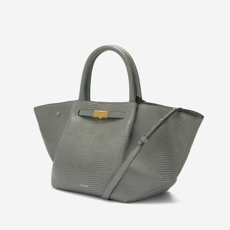 Stone Grey Lizard-Effect The Midi New York Crossbody Bags Demellier Women - Image 2