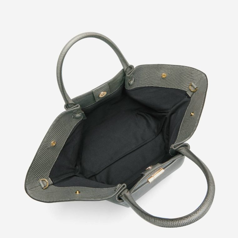 Stone Grey Lizard-Effect The Midi New York Crossbody Bags Demellier Women - Image 4