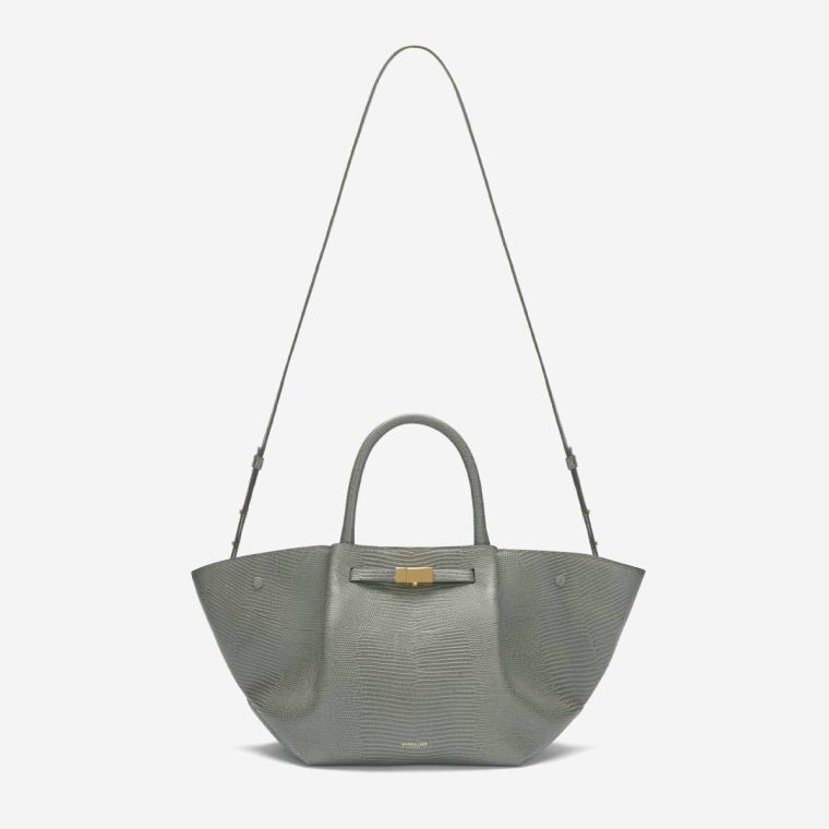 Stone Grey Lizard-Effect The Midi New York Crossbody Bags Demellier Women - Image 5