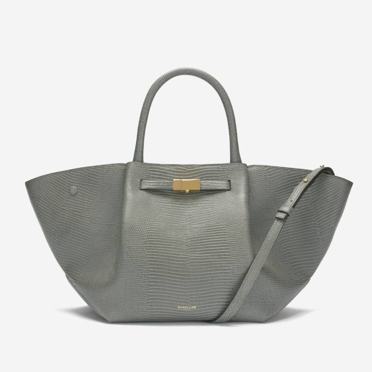 Stone Grey Lizard-Effect The Midi New York Crossbody Bags Demellier Women
