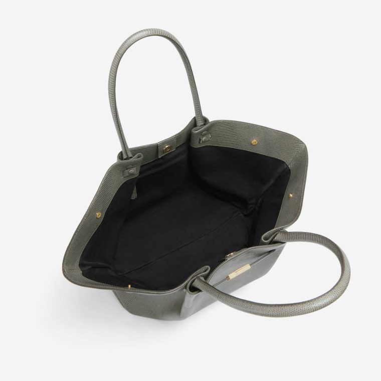 Stone Grey Lizard-Effect The New York Women Demellier Shoulder Bags - Image 5