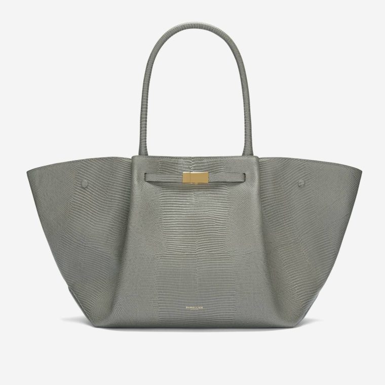 Stone Grey Lizard-Effect The New York Women Demellier Shoulder Bags